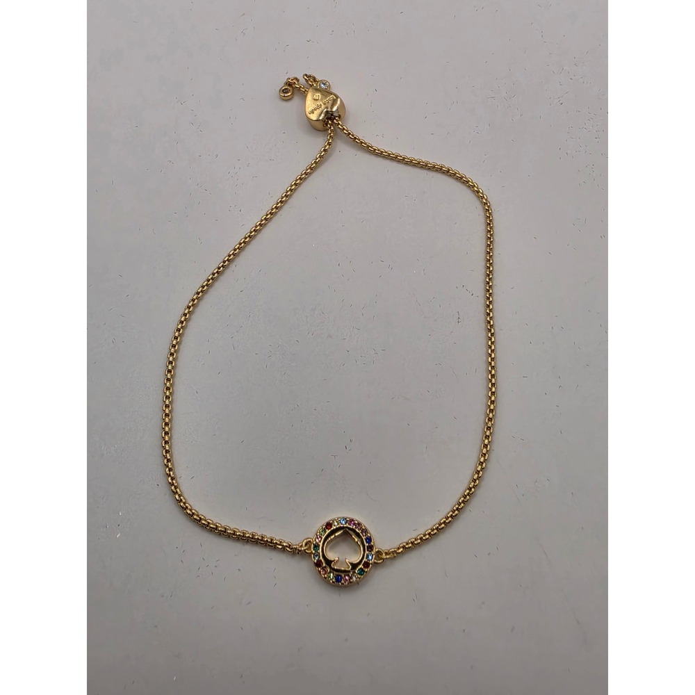 Kate Spade New York Gold Tone Multicolor Crystal Spade Halo Slider Bracelet